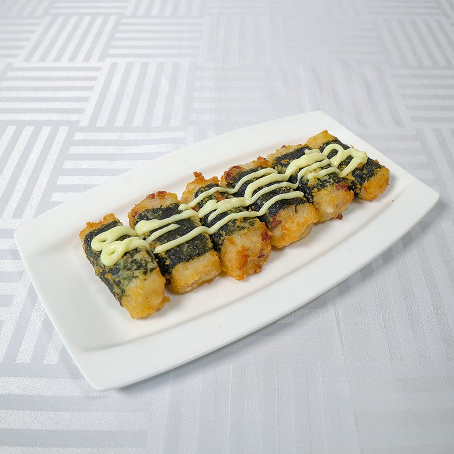 Gâteau de navet frit, mayo wasabi, cuisine cantonaise