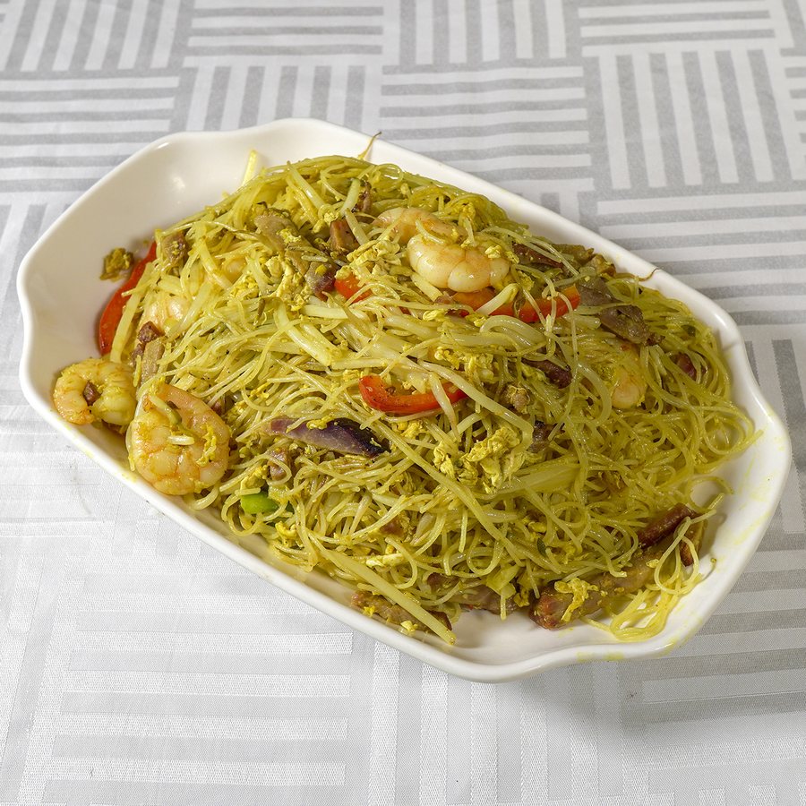 Vermicelles style Singapour, nouilles et riz sautés