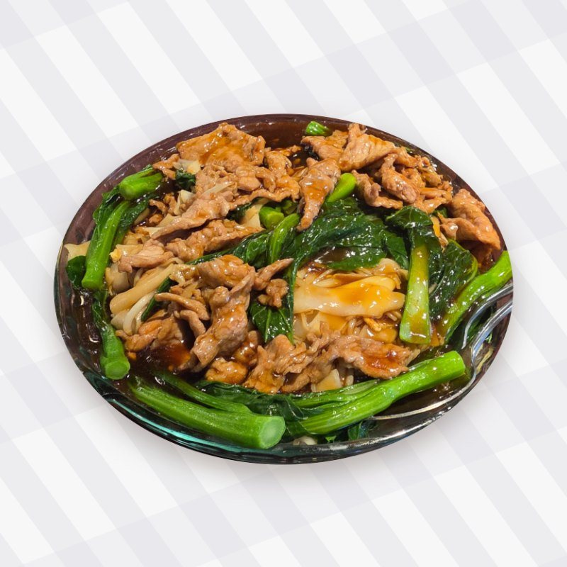 Nouilles de riz, bœuf et légumes, cuisine cantonaise